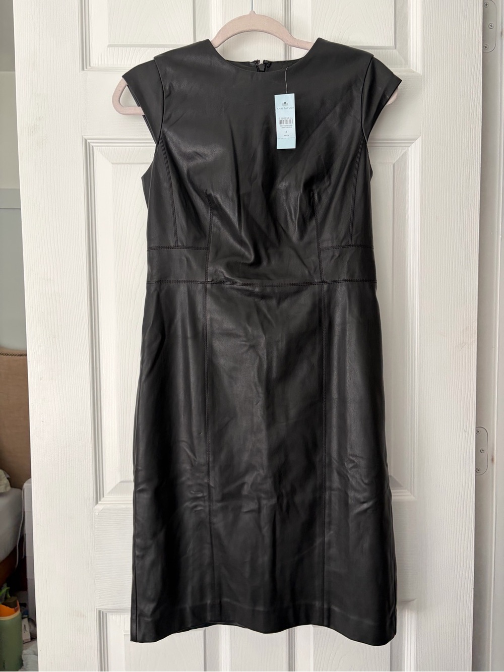 Ann Taylor Black Faux-Leather Midi Sheath Dress